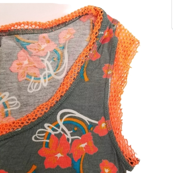 Diesel Women's Tank Top Floral Gray Orange Size XS - Picture 9 of 13